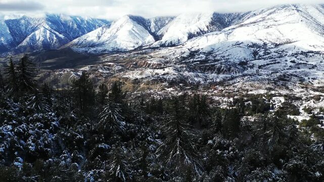 The California San Gorgonio San Bernardino Mountain Range near the Santa  Ana Watershed covered in snow along SR 38 through the Mountain Pass