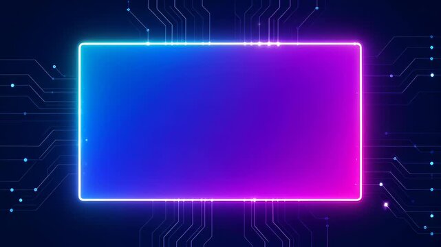 Digital frame neon glow circuit board blue background purple light technology interface futuristic design empty screen glowing border abstract pattern neon frame circuit board digital background