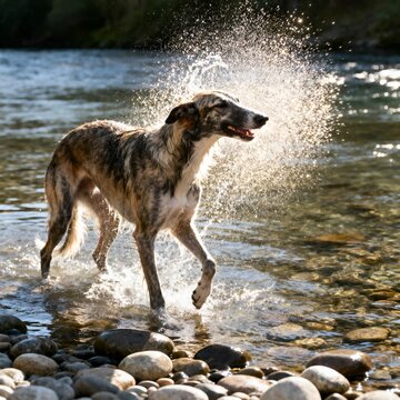 Shaking water lurcher dog