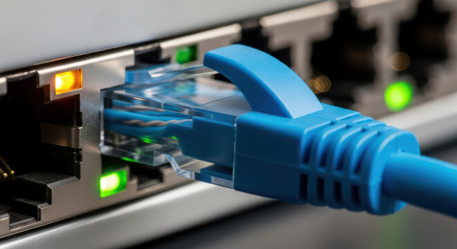 Ethernet Cable Connected to High Speed Network Router Port