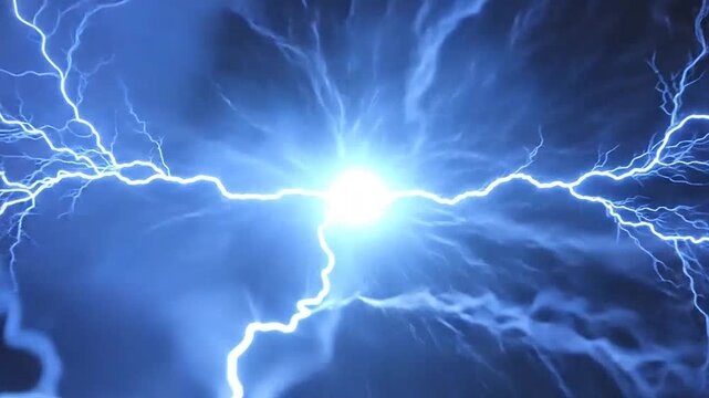 Bright blue energy sparks and flashes against a dark background, creating a visual display