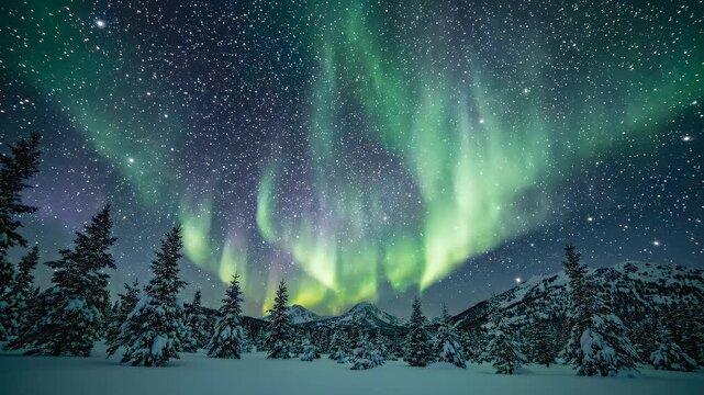 Aurora borealis display in night sky.