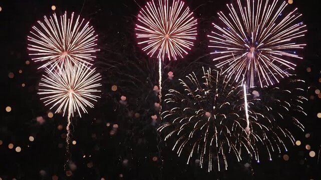 Spectacular display of colorful pyrotechnics exploding in the night sky during a celebration
