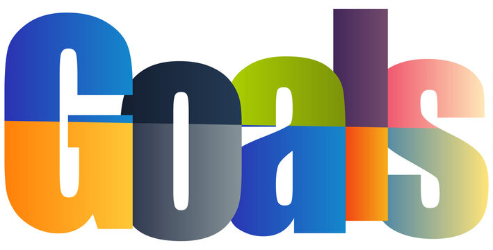 Colorful stylized text letters spelling out goals with gradient effects