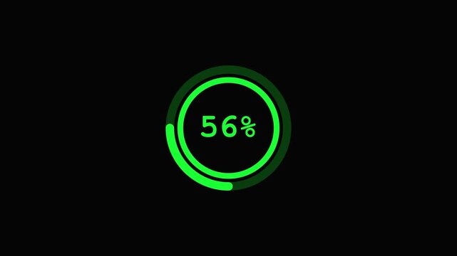 Green Loading Bar Animation 100 Percent Progress Circle Neon Indicator percentage sign.