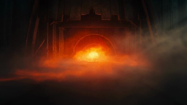 Journey into the Glowing Abyss A Mysterious Sci Fi Portal at the End of Abandoned Industrial Rail Tracks Cinematic Concept Art