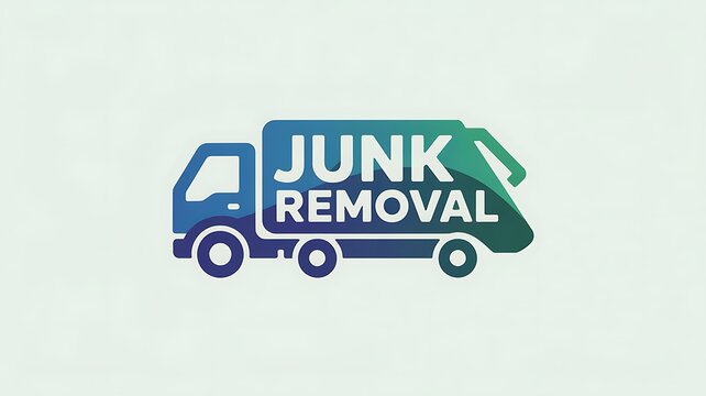 Junk removal truck logo with garbage compactor style and text transport disposal collection sanitation industrial
