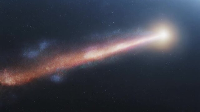 Vibrant cosmic nebula stream with glowing star and distant celestial bodies, in a dynamic celestial panorama, symbolizing universal energy