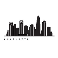 Obraz premium Charlotte skyline simple icon in black solid style, featuring a clean and minimalist silhouette of modern skyscrapers