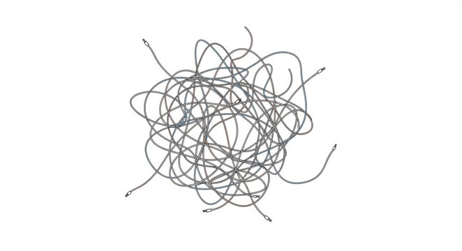 Abstract chaotic tangle of thin black lines on white background.