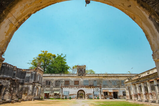 Wide Courtyard of Van den Bosch Fort Seen Through Large Archway, Ngawi, East Java, Indonesia
