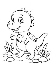 Fototapeta premium Dino Joy: A charming cartoon dinosaur, brought to life through whimsical lines and shapes, radiates pure joy as it explores a delightful, illustrative world. 