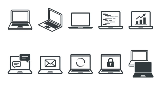 10 Laptop Icon Pack &ndash; Modern Tech & UI Vector Collection