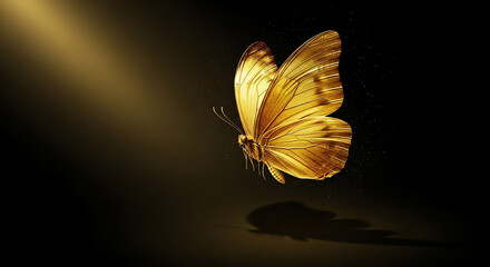 Fototapeta premium Golden butterfly against dark background
