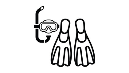 Black line of snorkeling mask and flippers goggles fins vector illustration isolated on white background © MSTFERDOUS