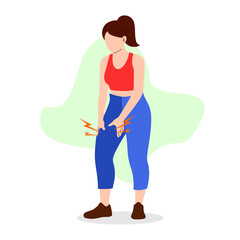 Fototapeta premium Woman suffering knee pain joint injury leg pain flat vector illustration