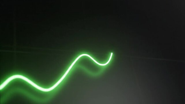 Abstract glowing green line graph on a dark background representing data analysis and growth