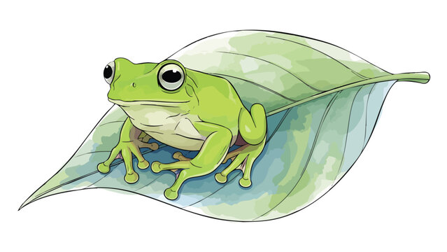 Green Tree Frog on Leaf Illustration - Nature Wildlife Element