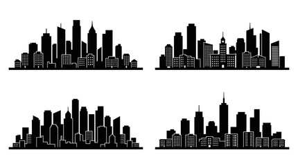Fototapeta premium City Skyline Silhouette Vector Set - Urban Architecture Modern Buildings Glyphs