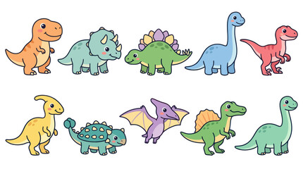 Obraz premium Cute Cartoon Vector Dinosaurs Set for Children's Content and Education