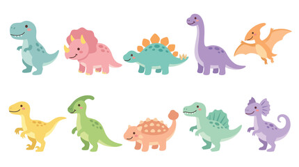 Obraz premium Cute Cartoon Dinosaurs Vector Illustration Flat Style