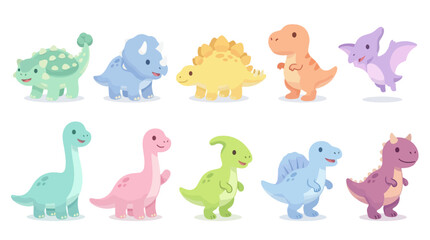 Obraz premium Cute cartoon dinosaurs, flat vector illustration for kids, education