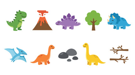 Obraz premium Cute Dinosaur Vector Icons: Flat Style Jurassic World Characters Elements