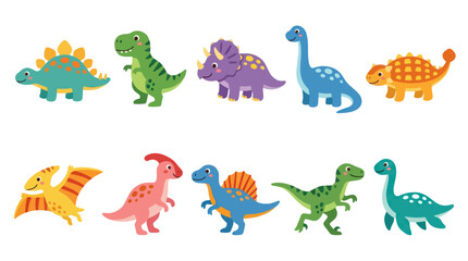 Fototapeta premium Cute Cartoon Dinosaurs Vector Illustration Set for Kids Education
