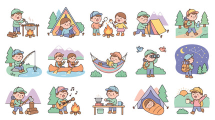 Fototapeta premium Cute Camping Kids Vector Illustrations