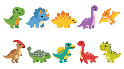 Obraz premium Cute Cartoon Dinosaurs Set, Childrens Illustration, Flat Style