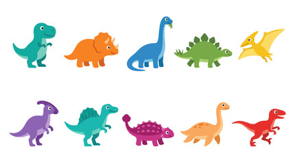Obraz premium Cute Cartoon Dinosaur Collection - Flat Vector Illustration for Kids