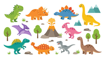 Obraz premium Cute Cartoon Dinosaurs Set - Kids Vector Illustration