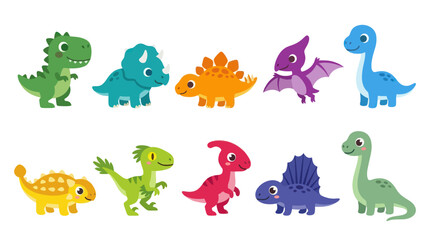 Obraz premium Cute cartoon dinosaurs, flat vector illustration for children's education
