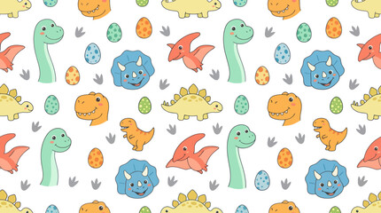 Fototapeta premium Cute Cartoon Dinosaurs Pattern - Vector Art - Kids Theme