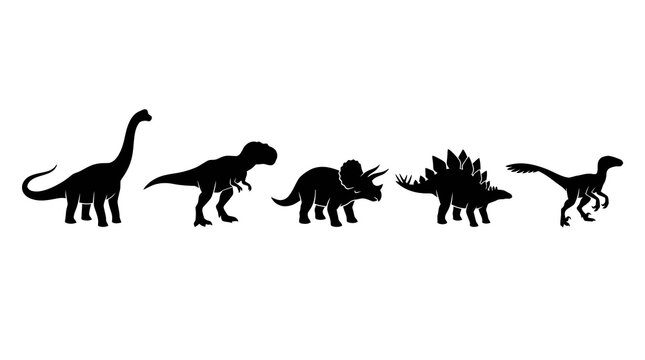 Dinosaur Silhouettes Vector Icons Set - Prehistoric Creatures Glyph Collection