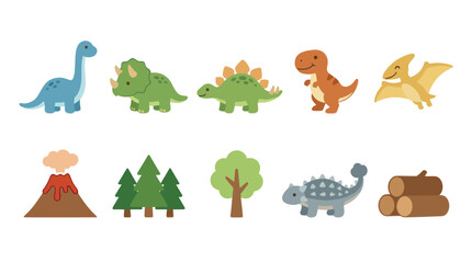 Obraz premium Cute Dinosaur Icons - Flat Vector Art for Kids and Education