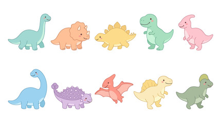 Obraz premium Cute Dinosaur Illustrations Set - Flat Vector Art for Kids