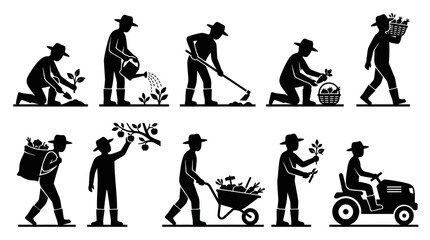 Obraz premium Farming Life Cycle Farmer Agriculture Glyph Icons Set