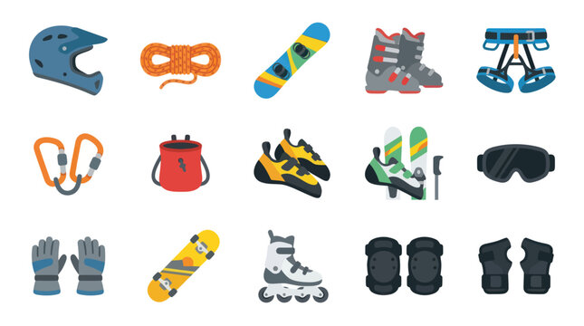 Flat Vector Sports and Outdoor Adventure Equipment Icons Collection