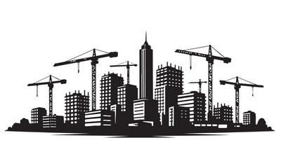 Fototapeta premium Urban Development Silhouette, Silhouette Vector, Isolated on White Background