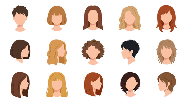 Diverse Hairstyles Collection, Flat Design Vector Icons