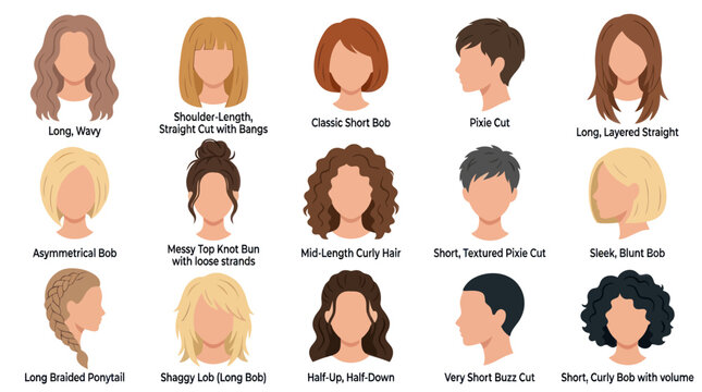 Diverse Hairstyles Collection: Vector Icons for Beauty and Fashion Industry