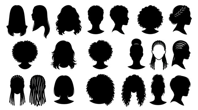 Black Silhouette Hairstyles Vector Icons - Beauty  Fashion