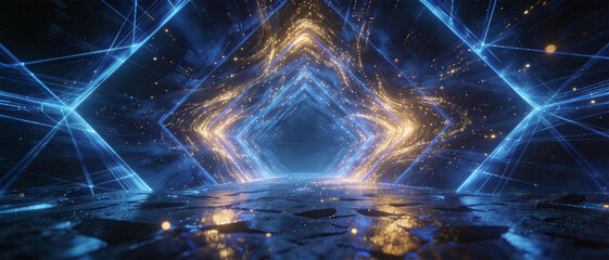 Obraz premium Abstract Energy Tunnel: A mesmerizing tunnel of light and energy, featuring intricate patterns of neon lines and particles, creating a futuristic and dynamic visual experience.
