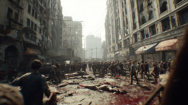 The Walking Dead City: An apocalyptic scene unfolds, depicting a city overrun by the undead, creating an atmosphere of impending doom and chaos.