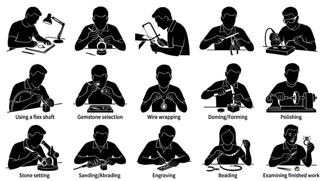 Black and White Silhouettes of Jewelry Making Techniques