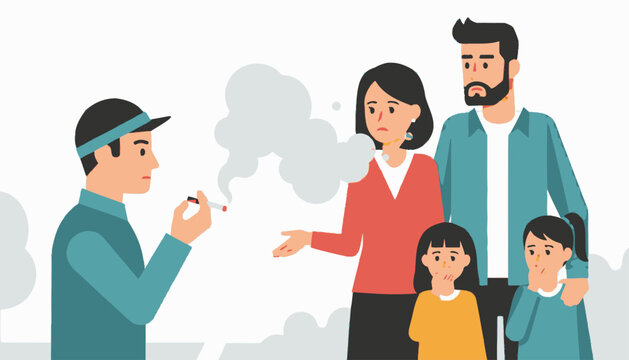 Passive Smoking Family Health Risk Flat Vector Illustration