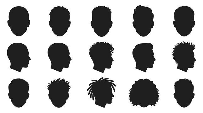 Black Silhouette Head Hairstyles Icons Set Vector