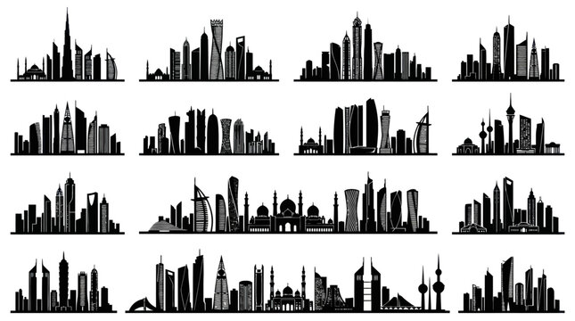 Middle Eastern City Skylines Vector Silhouette - Architecture  Urban Development Icons