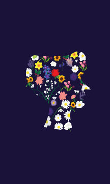 Floral Human Head Silhouette Representing Mental Wellness and Growth.This artwork is suitable for mental health awareness campaigns, wellness content, therapy-related visuals, and educational material